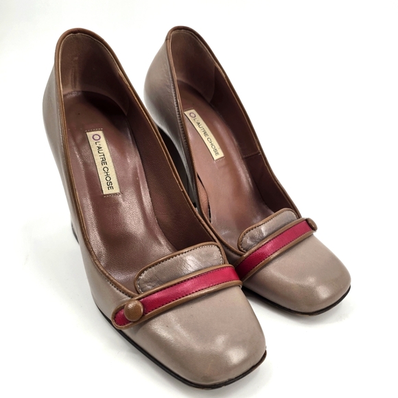 L'Autre Chose Size 7.5US 38EU Women's Square Toe Block Heel Leather Pumps - Picture 2 of 10